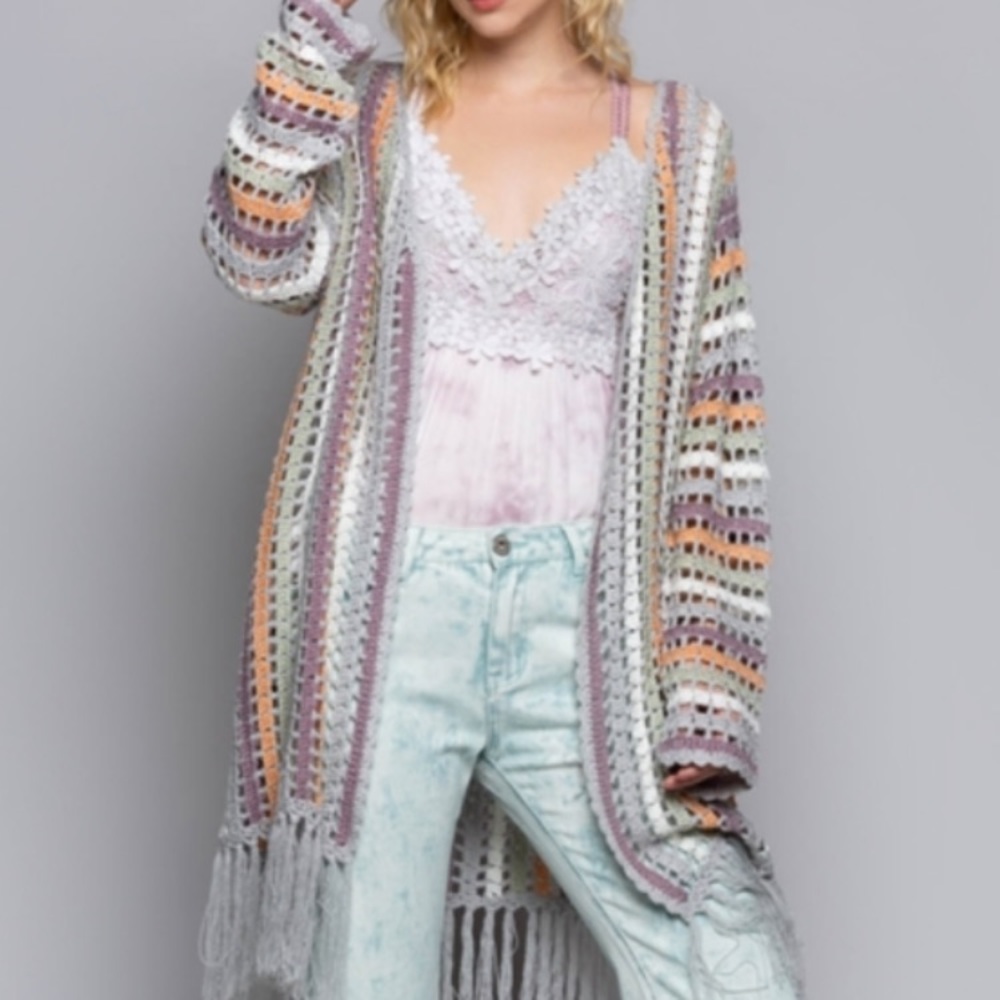 POL Long Pastel Fringe Sweater SZ S, Med, Large